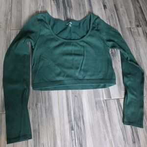 Garage Green Ribbed Long Sleeve Crop Top